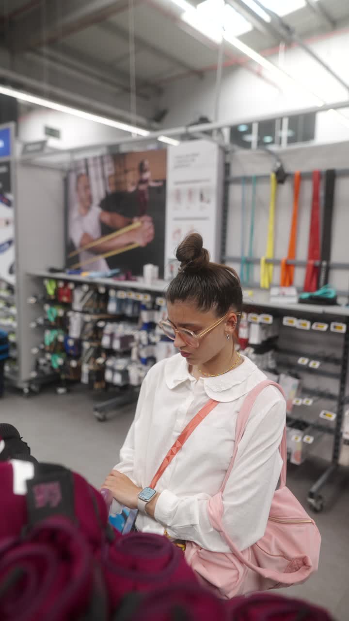 Donna che fa acquisti di abbigliamento sportivo in un negozio
