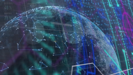 animation of globe over computer circuit board and data processing