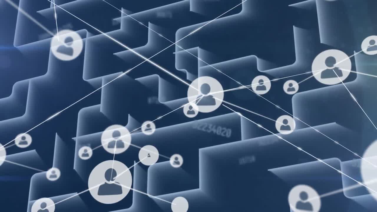 animación de redes de conexiones y procesamiento de datos sobre líneas blancas sobre fondo negro