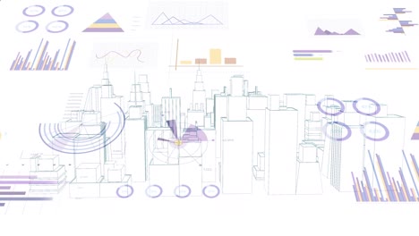 Animación-Del-Procesamiento-De-Datos-Financieros-Sobre-El-Paisaje-Urbano