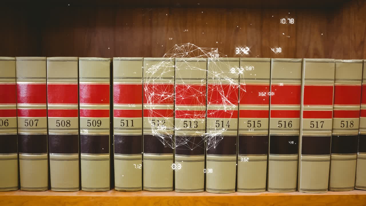 도서관에서 책과 함께 선반에 연결의 네트워크와 함께 지구의 애니메이션