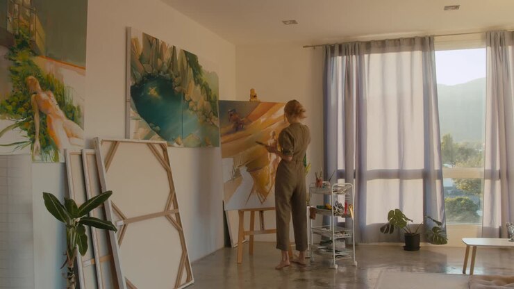 Artist Painting in a Home Studio