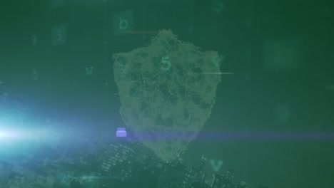 animación de luces, escaneo, advertencia y escudo digital en el espacio verde