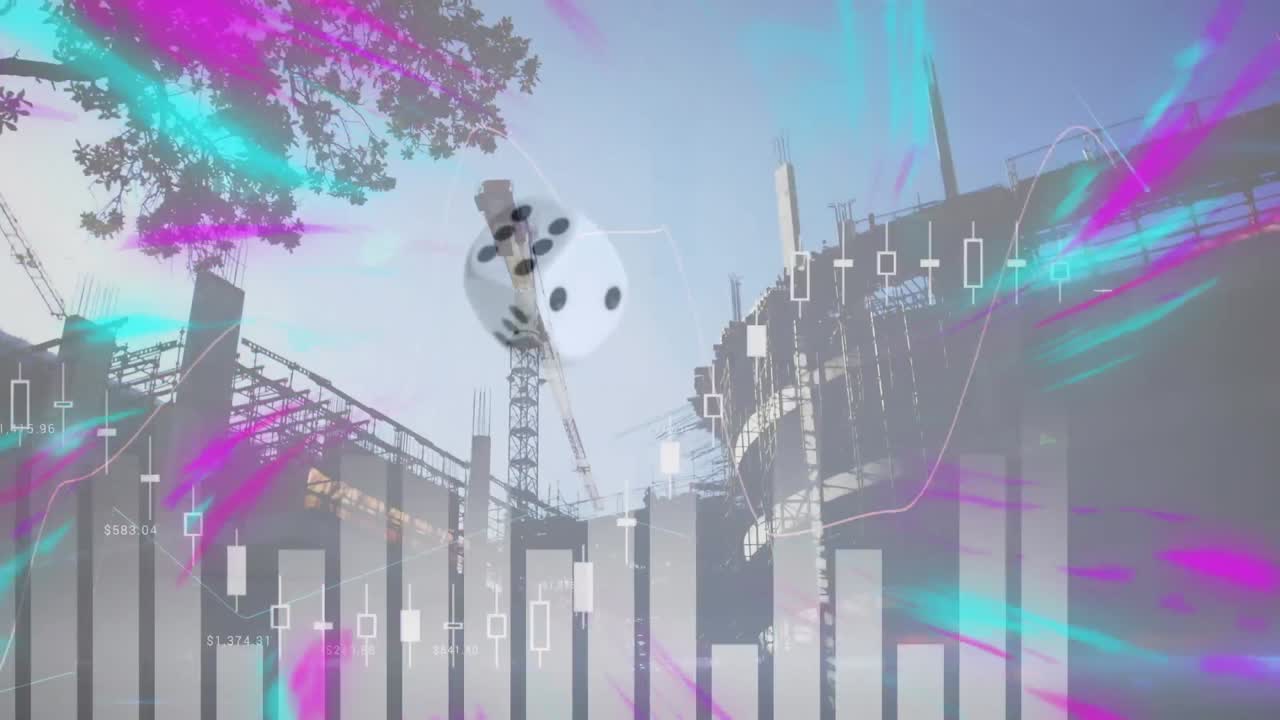 주사위와 건설 현장에서 데이터 처리의 애니메이션