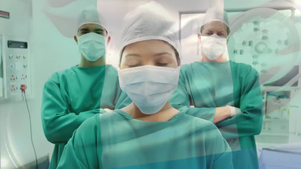 수술실 에서 외과 의사 들 위 에 날려 있는 나이지리아 의  ⁇ 발 의 애니메이션