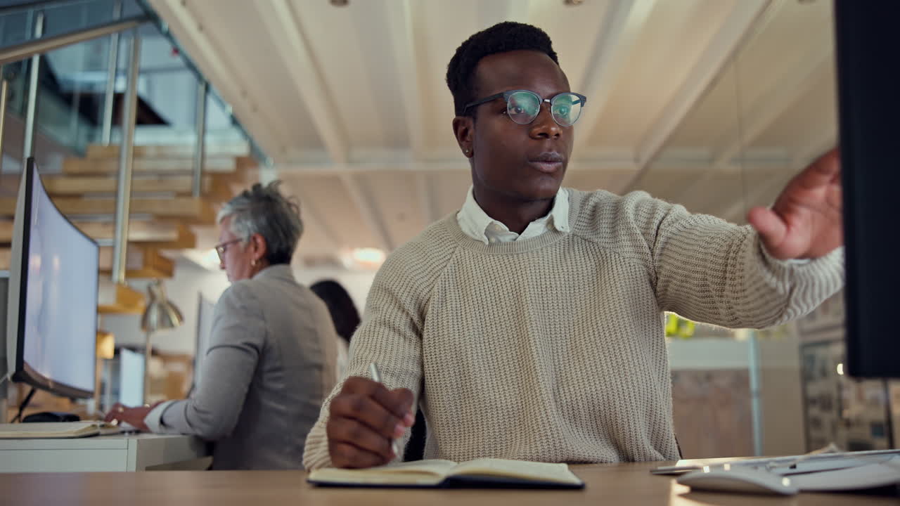 Writing, notebook and research with a business