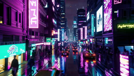 neon-lit city street at night