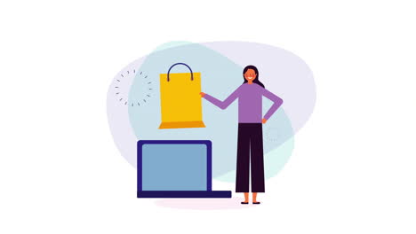 young businesswoman with laptop and ecommerce app