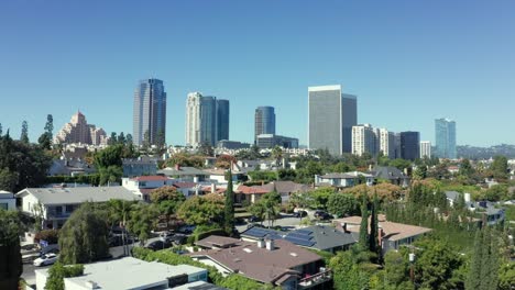 Century-City,-Los-Angeles-CA-USA,-Aerial-View-of-Central-Towers-and-Skyscrapers,-Cityscape-Skyline