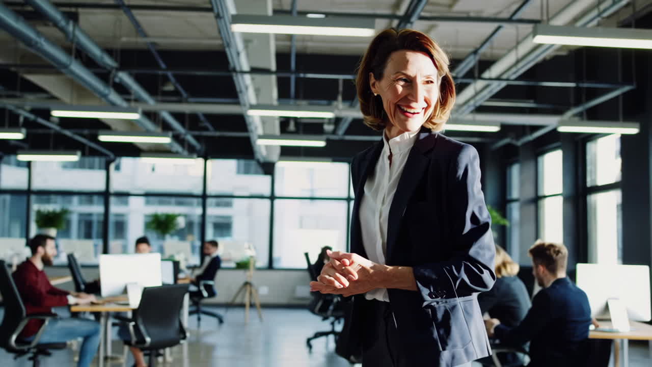 Businesswoman Giving Presentation in Modern Office