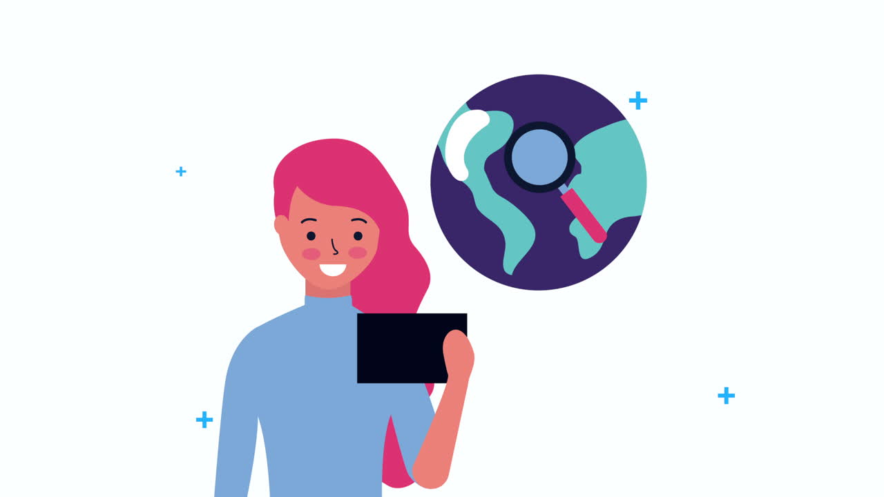businesswoman using smartphone with world planet