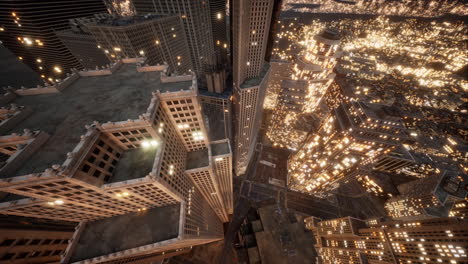 aerial view of glowing high rise buildings
