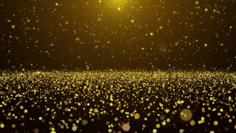 abstracte beweging achtergrond schitterende gouden deeltjes. glinsterende glinsterend deeltjes met bokeh. kerstmis, nieuwjaar, feestdag, bruiloft looed achtergrond video animatie