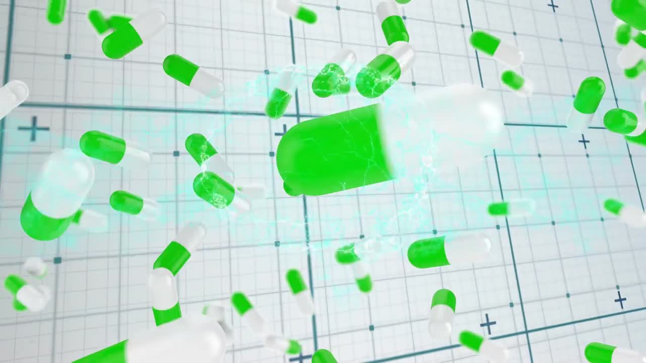 데이터 처리를 통해 코로나 19 세포와 알약의 애니메이션