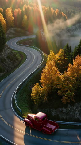 autumn scenic drive with vintage truck