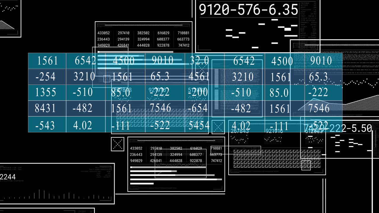 Animation of interface with data processing against black background