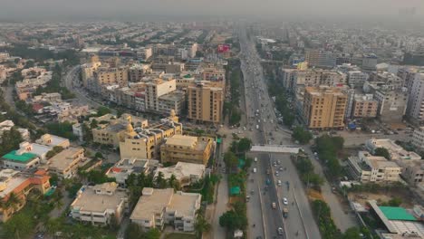 Drone-bird's-eye-view-over-the-shahrah-e-faisal-karachi-road-in-karachi