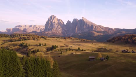 cinematic establishing aerial shot of italy's famous dolomites mountain range