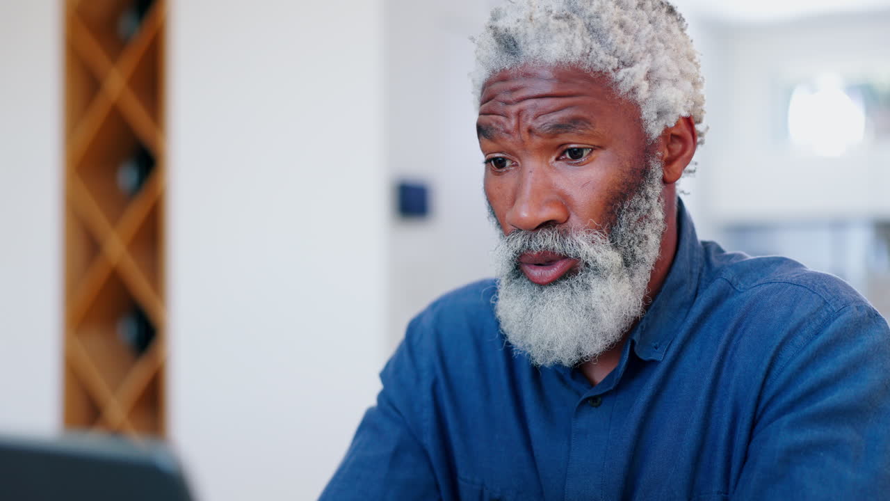 Home, thinking and old man with stress