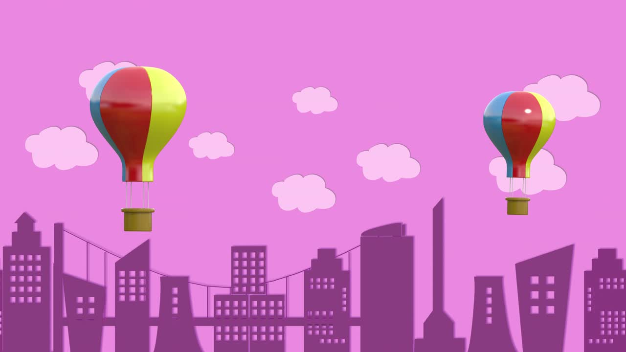 movimiento de animación, un globo flota sobre una gran ciudad. segundos 2-8 puede cortar para el bucle