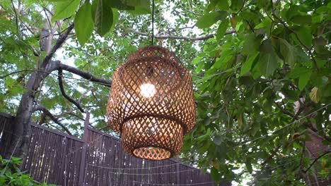 handcrafts round bamboo hanging lamp on tree 360d view