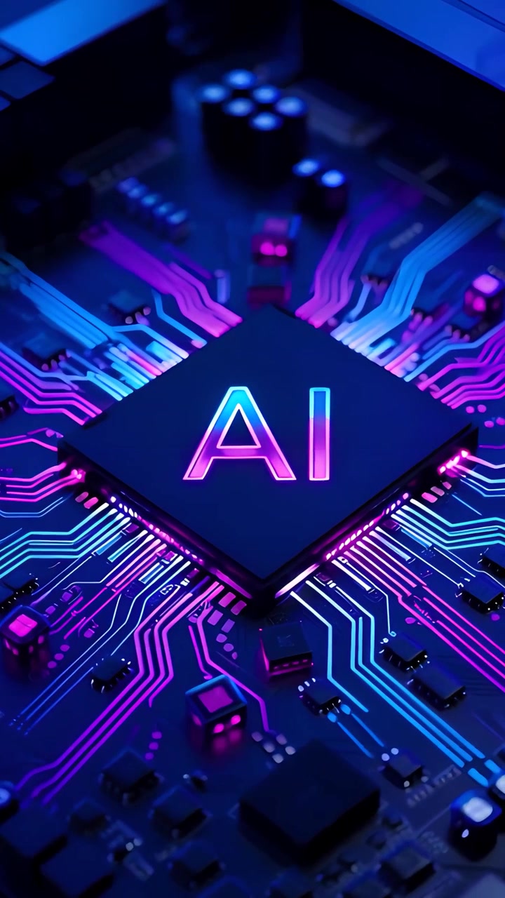 Sfondo Tecnologico Futuristico con Scheda Madre e Chip AI 4K