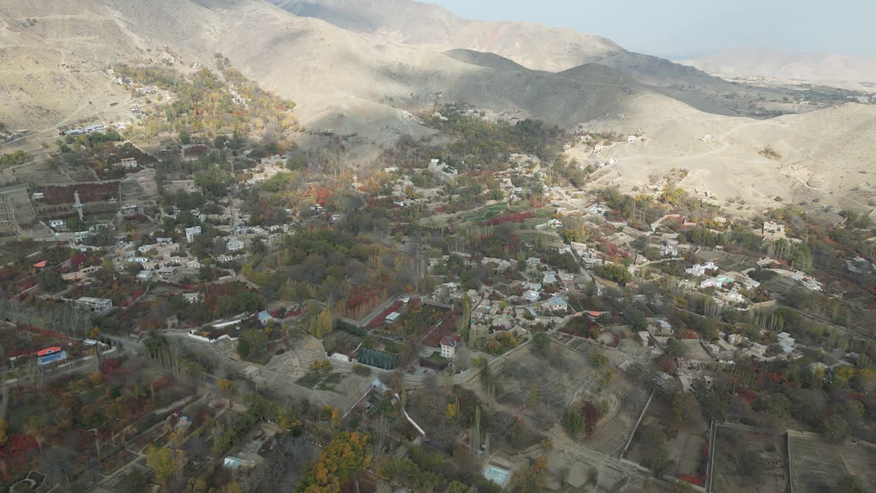 Aerial view of mountain villages in the Paghman region near Kabul, Afghanistan