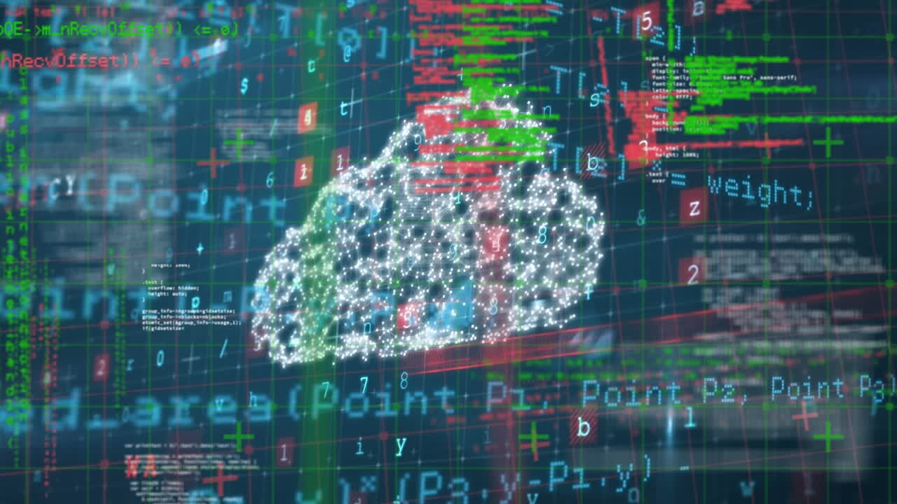 Animation of data processing over blue background