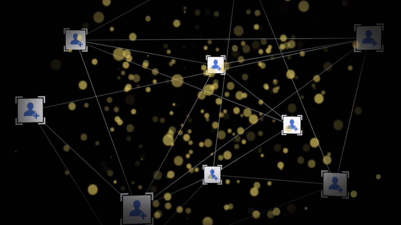 animación de iconos de medios sobre puntos en movimiento