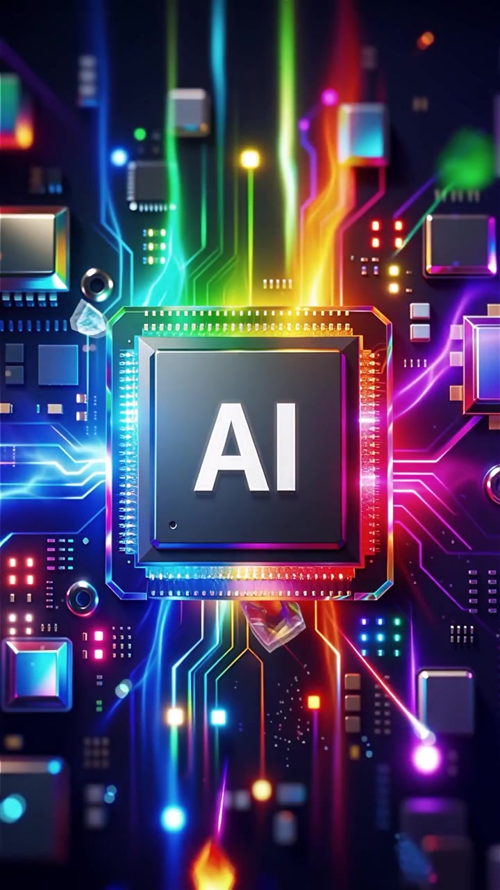 Sfondo tecnologico futuristico con chip AI e scheda madre