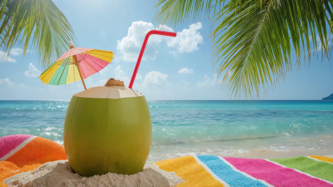 Tropical coconut cocktail on a beach