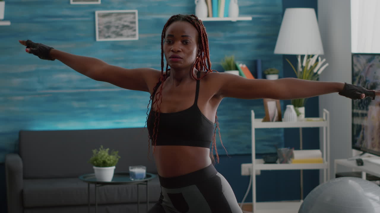 Athlete fit black woman wearing sportswear working body muscle