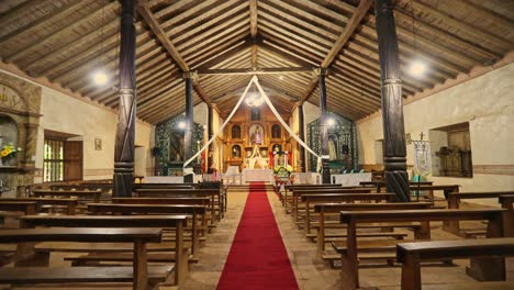 ultra wide shot of interior of the jesuit mission church in san ignacio de velasco, bolivia