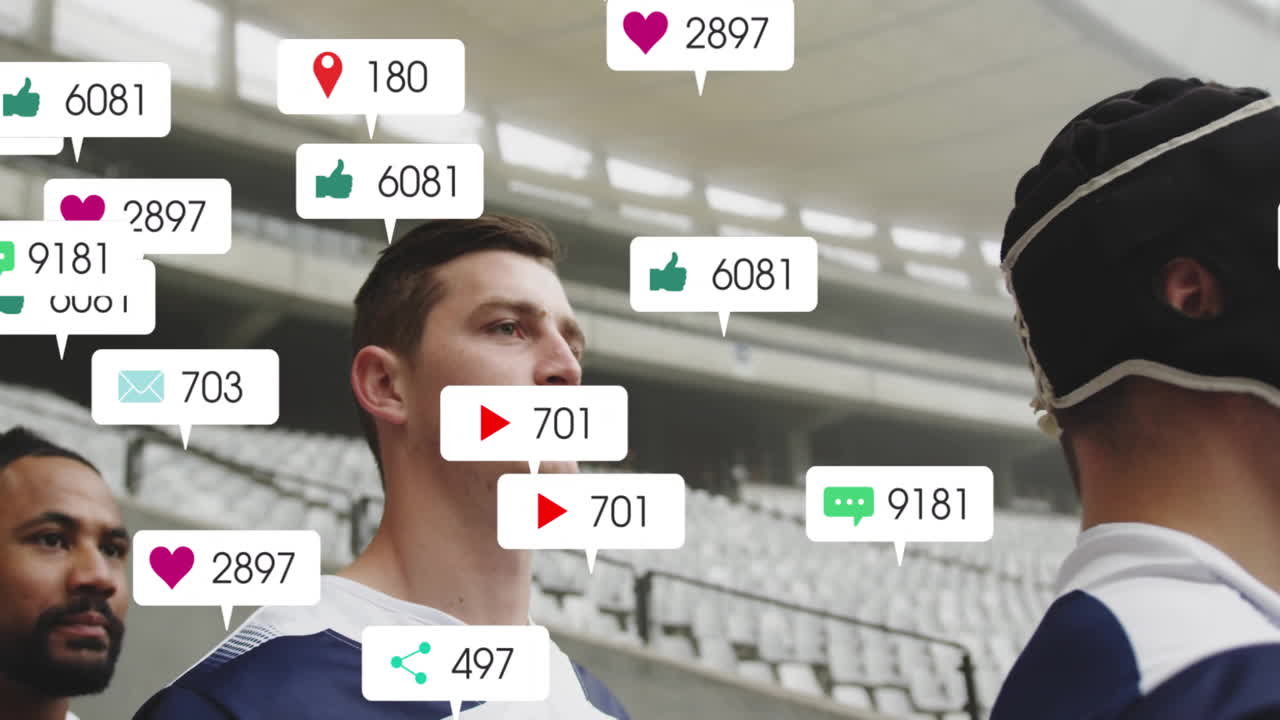 animación de iconos y procesamiento de datos sobre diversos jugadores de rugby