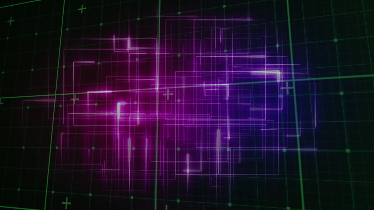 Animation of glowing data processing with markers over grid