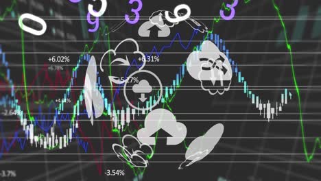 Animación-Digital-Del-Globo-De-Iconos-Digitales-Y-Múltiples-Números-Cambiantes-Contra-Datos-Financieros-Pro.