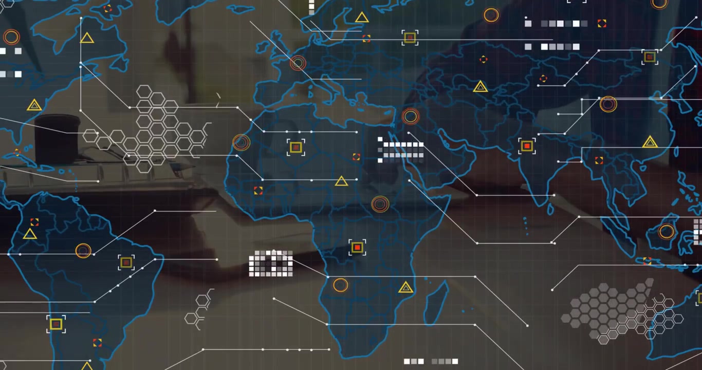 Analyst tapping stylus on tablet, blue map hologram materializing, visualizing data network