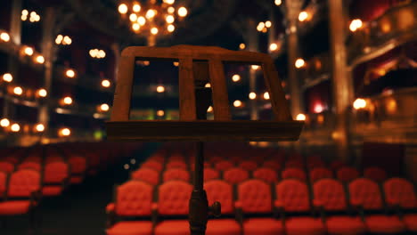 a music stand on stage in a theater