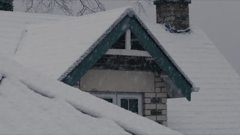 snow falling in front of house