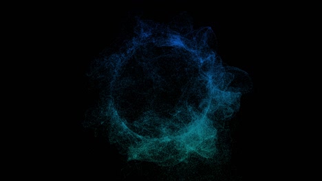 blue and green particles circle wave fly in slow motion in the air black background