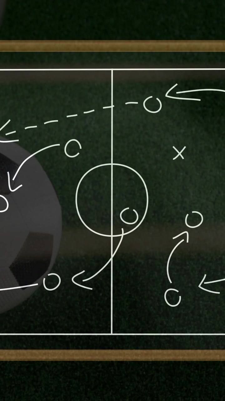 Soccer strategy animation over soccer field with ball