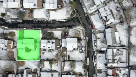 motion graphics outlines houses in the neighborhood in green