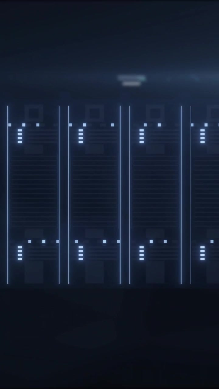 Animation of data processing and computer server over black background