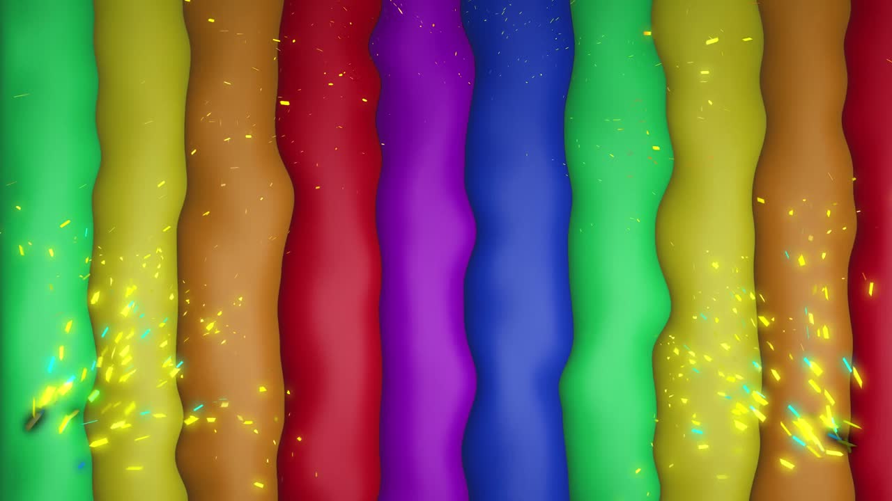 무지개 줄무 ⁇ 와 무 ⁇  없는 루프로 움직이는 색상 위의 콘페티의 애니메이션