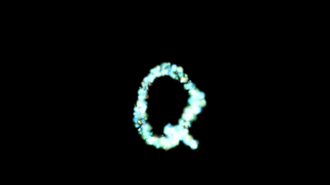 Lettera P a particelle blu luminose su sfondo trasparente
