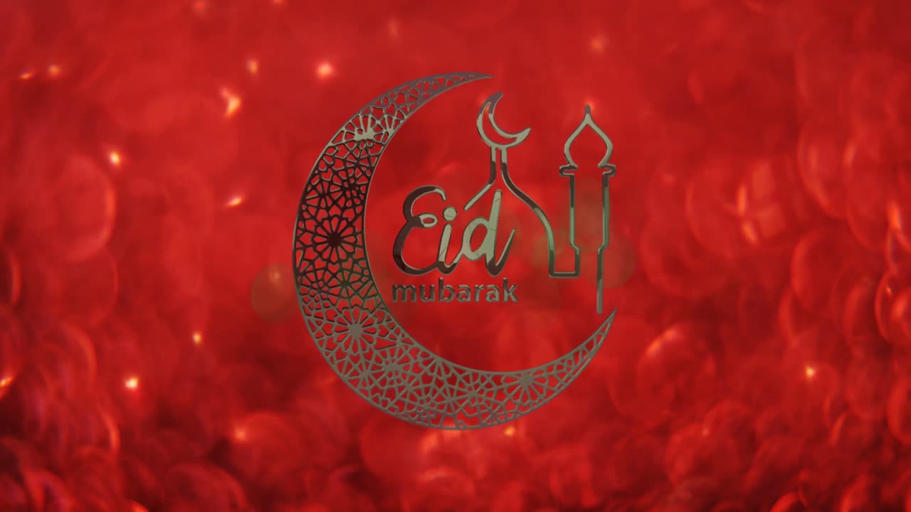 Animazione del logo e del testo Eid Mubarak su luci scintillanti
