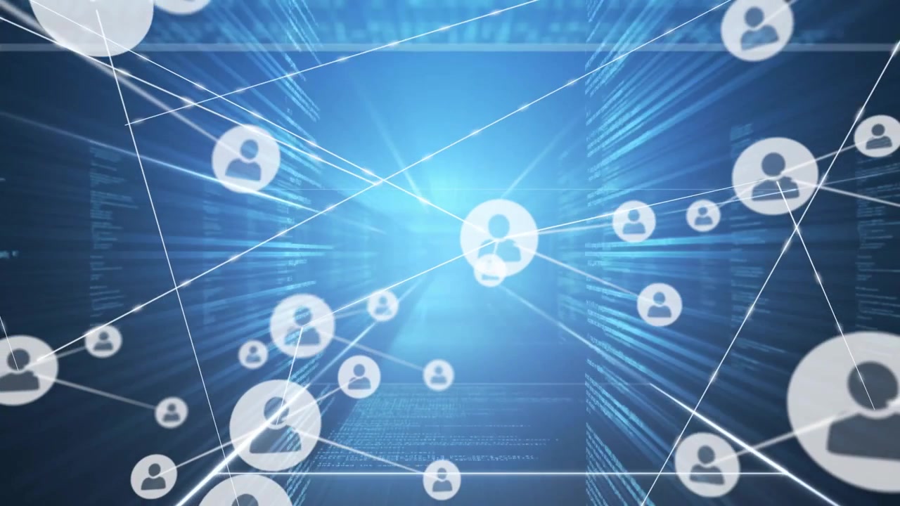 Digital Network Connection with User Icons and Data Streams