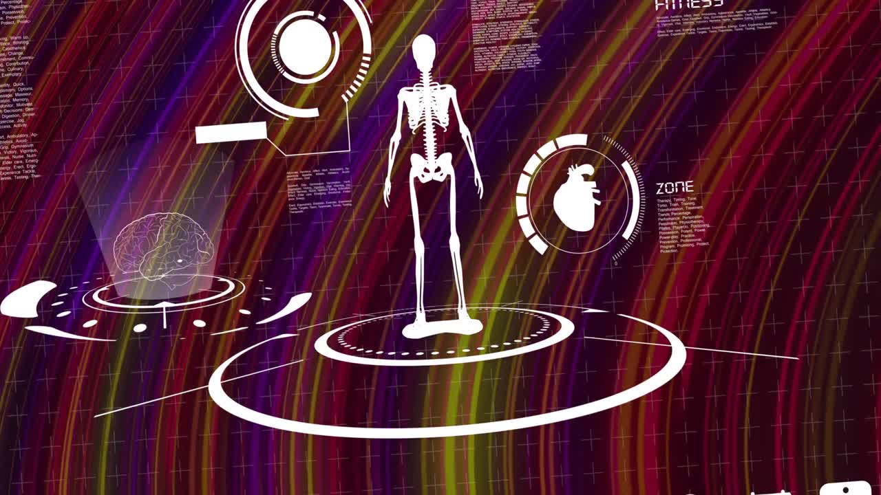 Animation of scientific data processing over background with colorful moving lines