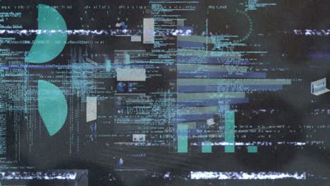 Animation-Des-Glitch-Effekts-über-Bildschirmen-Mit-Statistischer-Datenverarbeitung-Vor-Grauem-Hintergrund