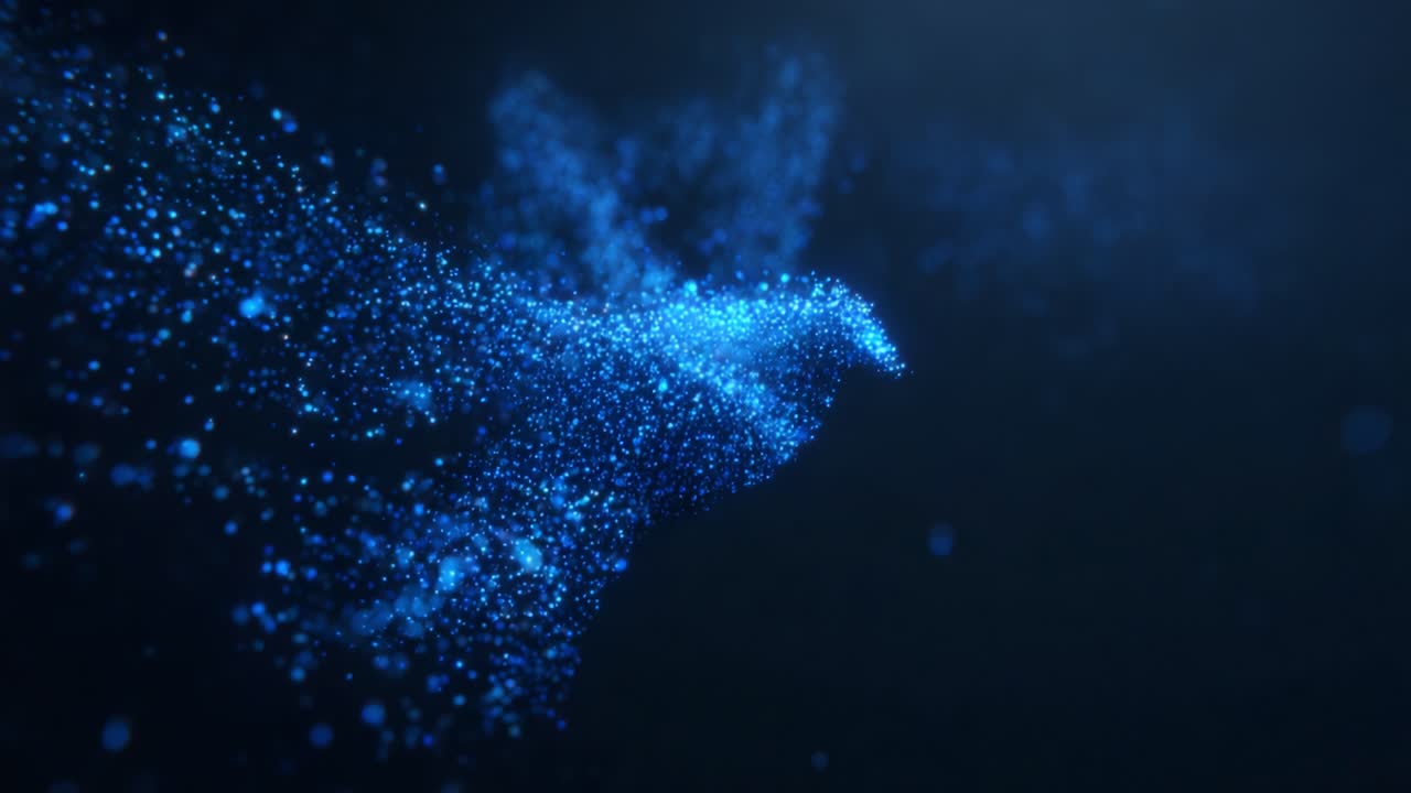 A mesmerizing blue burst of particles swirling and dancing in the dark, creating an ethereal and enchanting visual display that captivates the viewer's imagination and senses